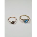 9ct yellow gold dress ring, with oval blue topaz, and diamond chips to the shoulders, size W, togeth