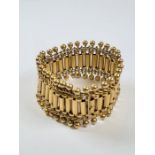 Victorian 15ct yellow gold attractive cuff bracelet of woven design and bead detail to each edge, ap