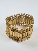 Victorian 15ct yellow gold attractive cuff bracelet of woven design and bead detail to each edge, ap