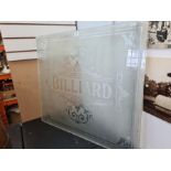 An old etched glass panel for Billiard 84.5 x 73cm