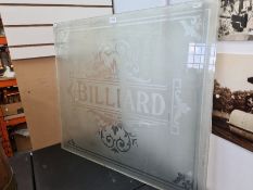 An old etched glass panel for Billiard 84.5 x 73cm