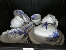 A selection of blue and white china, cups, saucers, plates, etc