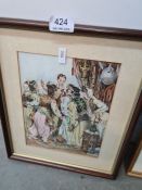 Ernest E Keen, a watercolour of figures in interior titled 'Breaking the News to a Turkish friend's