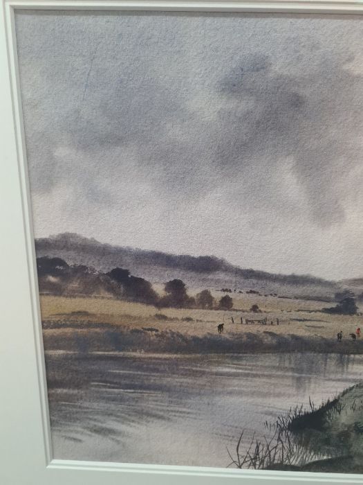 A watercolour of fishing on the River Rother, by Thomas Liverton, signed, 54.5cm x 36.5cm - Image 6 of 8