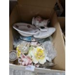 Three boxes of mixed china and glass, Doulton AF, Beswick AF, etc