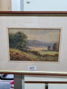 JJ Gilbertson, a small watercolour of hilly landscape