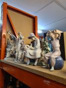 A large Nao figure of lady leading on rocks, 2 other Nao figures and sundry