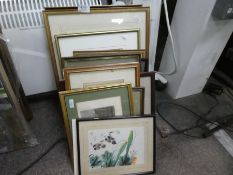 A selection of various framed pictures and prints
