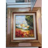 A modern French oil of Provence scene, buildings and flowers by Vittore with certificate of authenti