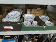 Five boxes of mixed china. metalware, various manufacturers, including Ironstone and Copenhagen