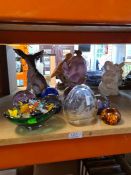 A Caithness vase decorated birds, glass sweets and varius paperweights