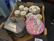 A small quantity of Oriental tea ware and pewter tea caddy