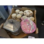 A small quantity of Oriental tea ware and pewter tea caddy