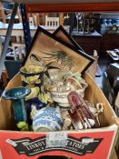 A box of pictures, china, vases, etc