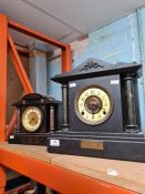 A Victorian plate mantle clock and one other wooden example