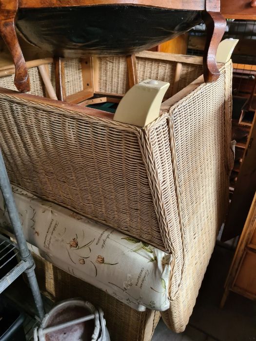 A pair of semi-upholstered cane arm chairs, with a matching coffee table - Image 2 of 2