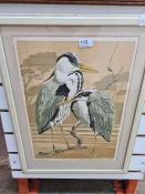 A 1970s pencil signed print of Herons by John Tennant, limited edition