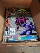 Two small boxes of Marvel, DC and similar comics, mainly late 20th Century