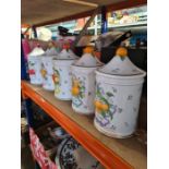 A set of Franklin Mint very decorative kitchen storage jars with lids for Tea, Coffee, Sugar, Flour