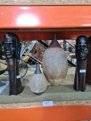 Two pieces of carved African figures and two pieces of studio stamped RHGS