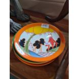 Four Wedgwood Clarice cliff 'Bizarre' collector's plates and six Royal Worcester 'Legends of the Nil