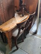 A set of 4 antique mahogany barback dining chairs and a modern pine oblong kitchen table