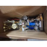 Two vintage sewing machines and 2 boxes of numerous trophies