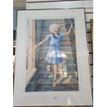 A limited edition pencil signed print of girl climbing stairs, by Oliver Raab, 70/225