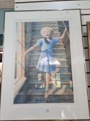 A limited edition pencil signed print of girl climbing stairs, by Oliver Raab, 70/225