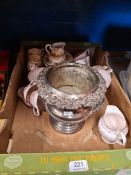 A silver plate vase and a selection of "April Beauty" pattern china, etc