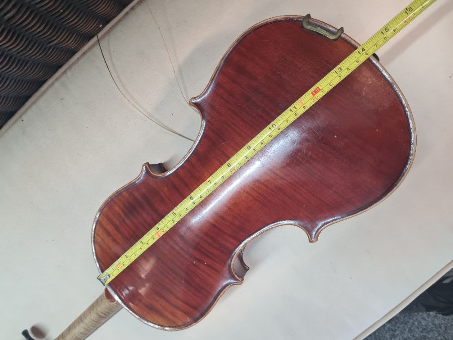 An old Violin having label for Nach Stradavarius with two bows and case, length 14" back - Image 5 of 6