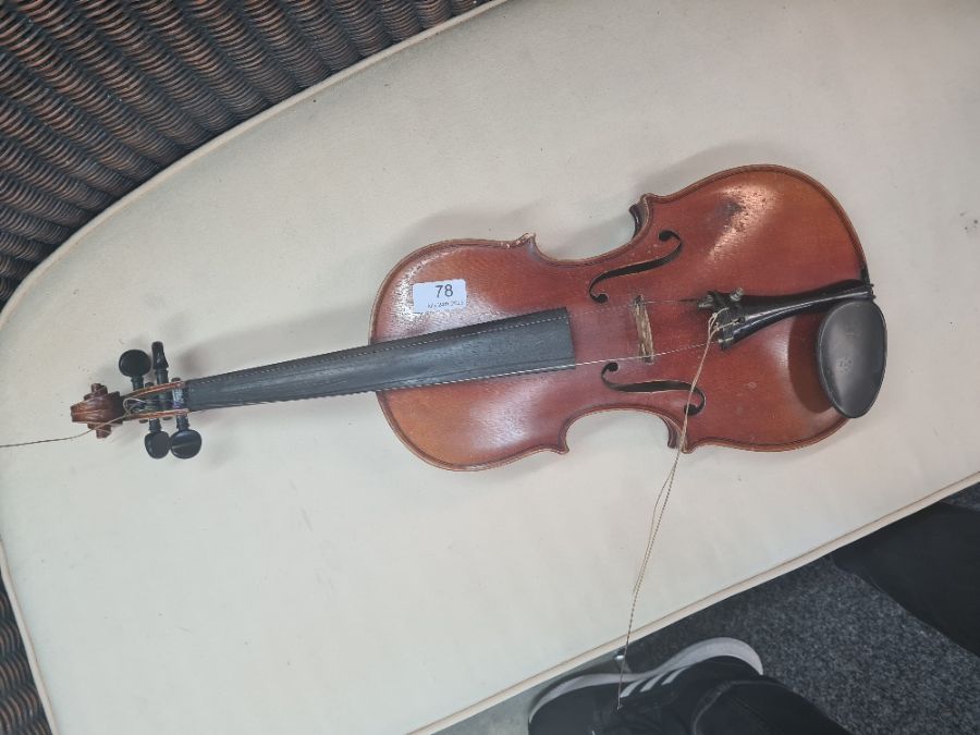 An old Violin having label for Nach Stradavarius with two bows and case, length 14" back - Image 3 of 6