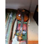 An old Violin having label for Nach Stradavarius with two bows and case, length 14" back