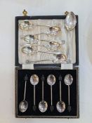 A cased set of six silver coffee bean spoons having coffee bean terminals hallmarked Birmingham 1946