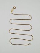 18ct yellow gold fine necklace marked 750, 40cm, approx 2.8g