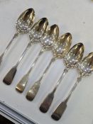 Two sets of three silver spoons, one set by Mary Chawner, London 1837 , the other by William Easton,