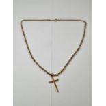 9ct yellow gold belcher chain hung with a 9ct gold cross, 47cm, 7.7g approx, marked 375