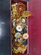 Tray of vintage costume jewellery and a box of similar, etc