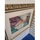 William Russell Flint; a limited edition coloured print of reclining nude, 310/850 59 x 42cms