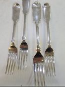 Two silver forks by George Aldwinckle, London 1848 and 1867, with two other forks, one London hallma