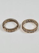 Two decorative 9ct gold wedding bands, in Clogau style, sizes L & M, approx 4.99g