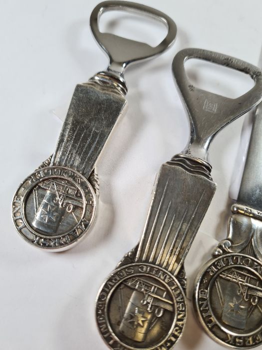 Of ship interest; two Danish silver bottle openers with Maersk line, Far East service, terminals. Al - Image 2 of 5