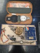 Tray various costume jewellery including silver and marcasite watch, Itraco silver and marcasite bro