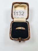 18ct yellow gold ring set with small sapphires and diamonds, one missing, marked 18, London maker AA