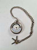 A 24 hour silver half hunter pocket watch, having Roman numerals central and he 24 hours on the oute