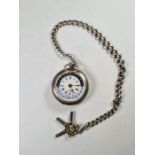 A 24 hour silver half hunter pocket watch, having Roman numerals central and he 24 hours on the oute