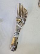 A set of six heavy silver Victorian forks by Lewis Sarrvel London 1842, 9.26ozt approx