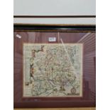 After John Speed, a 17th Century hand-coloured map of Hampshire, 33.5 x 30.5cms