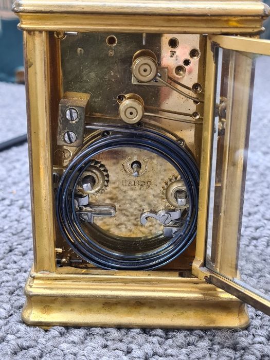 A French Brass carriage clock with striking movement - Image 9 of 12