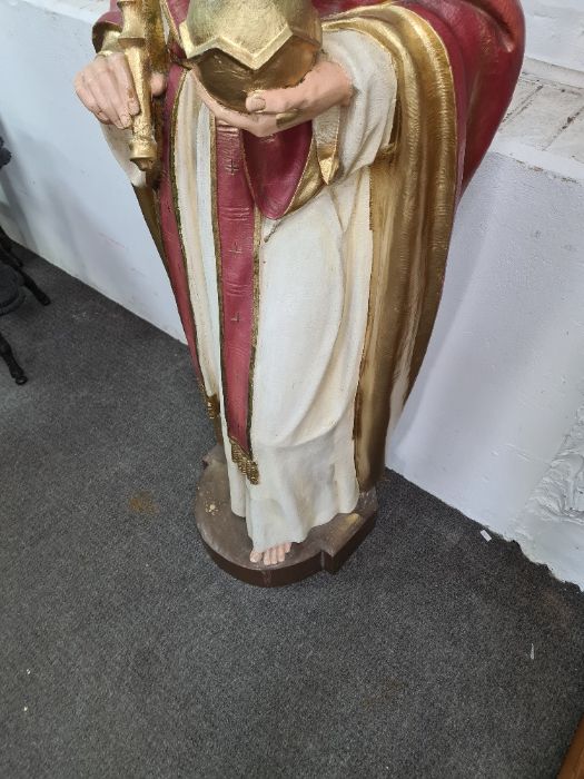 Large plaster figure of Jesus Christ holding Orb and Sceptre approx 4.5ft height - Image 3 of 5